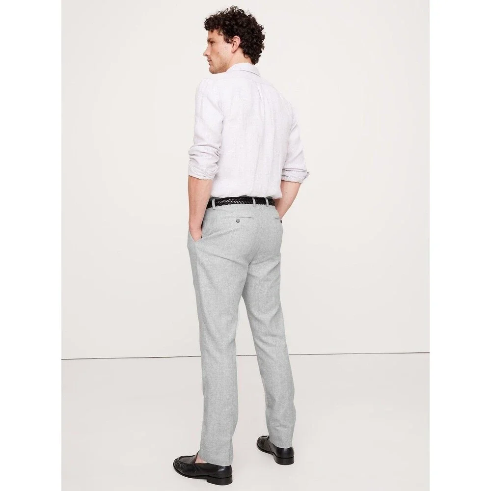 NWT Banana Republic Linen Pants Light Grey Herringbone Work Trouser Fit 36x30